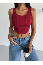 Chemisier court côtelé bordeaux pour femme HZL25S-FRY123171