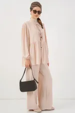 Ensemble deux pièces pour femme : tunique et pantalon à lacets sur le devant, réf. 6744 - Crème