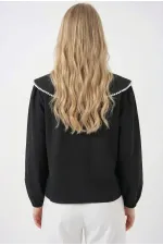 Kadın Siyah Bebe Yaka Düğmeli Şık Günlük Gömlek HZL26S-BD1203141