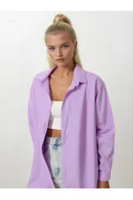 Kadın Lila Oversize Uzun Basic Gömlek Hzl22w-bd139001