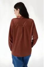 Kadın Bakır Hafif Dökümlü Saten Yüzeyli Gömlek Hzl22w-bd139641