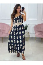 Kadın Siyah Baskılı Omuzdan Bağlamalı Astarsız Uzun Elbise HZL24S-DSB135911