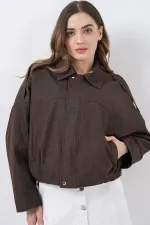 Blouson bomber en jean pour femme 0737 - Marron