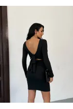 Women's Black Long Sleeve Tie-Down Back Camisole Mini Dress HZL25W-FRY120411