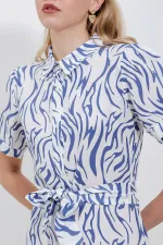 2213 Short-Sleeve Viscose Dress - Blue