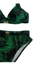 Kadın Siyah Yeşil Aksesuar Detaylı Astarlı Bikini Takımı HZL25S-LC25147