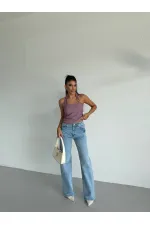 Kadın Lila Ottoman Kumaş Halter Yaka Toka Detay Bluz HZL26W-FRY123321