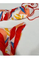 Ensemble bikini sans bretelles doublé à motifs tropicaux multicolores pour femme HZL25S-AR1666