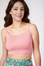 Kadın Pembe İp Askılı Örme Büstiyer HZL24S-ZK12001