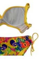 Kadın Sarı Çiçek Desenli Taş İşlemeli  Astarlı Bikini Takım HZL25S-LC3313