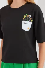 912 Printed Knitted Basic T-Shirt - Black