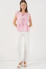 Women's Front Tie Blouse 961 - Pink