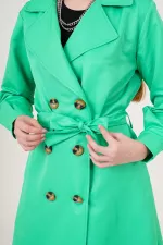 Women's Green Double-Breasted Belted Unlined Seasonal Casual Trench Coat HZL22S-BD158531