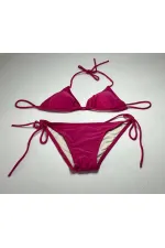 Kadın Koyu Pembe Boyundan İp Bağlamalı Üçgen Bikini Takımı HZL25S-LC5005