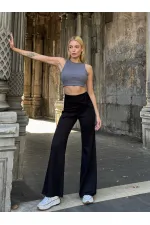 Kadın Siyah Yüksel Bel Kemer Detaylı İspanyol Paça Pantolon HZL25W-ZK11481