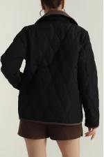 Kadın Siyah Çıt Çıt Kapamalı Kadife Detaylı Kapitone Mont HZL25W-BD152261