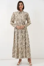 Kadın Kuşaklı Tesettür Elbise 2589 - Bej