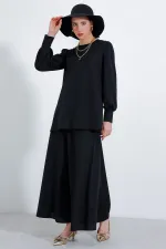 Kadın Siyah Örme Etek Tunik Alt Üst Takım HZL25S-BD180141