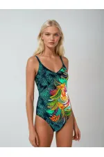 Maillot de bain femme vert à motif feuilles tropicales HZL25S-LC0046
