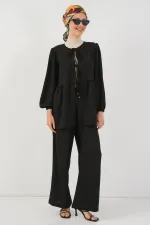 Ensemble deux pièces tunique et pantalon à lacets pour femme 6744 - Noir