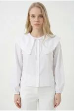 Kadın Beyaz Bebe Yaka Düğmeli Şık Günlük Gömlek HZL26S-BD1203141