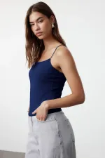 Kadın Lacivert İp Askılı Örme Body Bluz HZL24S-ZK11001