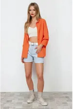Kadın Oranj Oversize Uzun Basic Gömlek HZL22W-BD139001