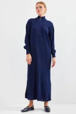 Robe longue en maille 15839 - Bleu marine foncé