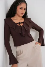 Chemisier court à manches longues pour femme 979 - Marron