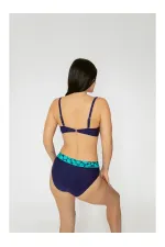Women's Green Navy Blue Patterned Lined Bikini Set HZL25S-LC25143