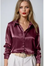 Kadın Mürdüm Hafif Dökümlü Saten Yüzeyli Gömlek Hzl22w-bd139641