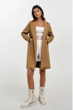 Kadın Hardal Tek Düğmeli Çift Cepli Astarlı Şık Kaşe Kaban HZL23W-BD190851