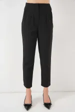 Pantalon en tissu noir taille haute zippé pour femme HZL25W-BD166501