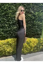 Kadın Siyah Gofre Kumaş Tek Omuz Bluz HZL25S-ZK13271