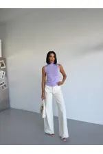 Women's Lilac Turtleneck Sleeveless Sandy Crop Blouse HZL26S-FRY123931 Women's Lilac Turtleneck Sleeveless Sandy Crop Blouse HZL26S-FRY123931