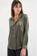 Chemise hijab kaki satinée pour femme HZL25W-BD139641