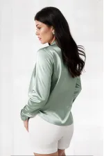 Kadın Çağla Yeşili Hafif Dökümlü Saten Yüzeyli Gömlek Hzl22w-bd139641