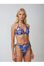 Women's Lilac Floral Patterned Halter Neck Triangle Bikini Set HZL25S-LC5005