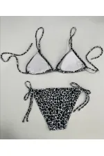 Kadın Leopar Siyah Boyundan İp Bağlamalı Üçgen Bikini Takımı HZL25S-LC5005