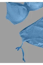 Kadın  Buz Mavi Desenli Büyük Beden Astarlı Bikini Takım HZL25S-LC4004