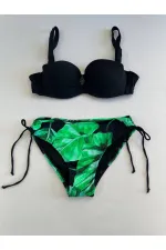 Ensemble bikini femme à boucle noire et motif vert détaillé HZL25S-LC3352