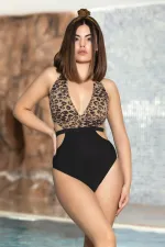 Maillot de bain femme noir imprimé léopard, dos nu, doublé, HZL24S-AR1851