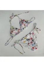 Ensemble bikini triangle dos nu à motif étoile blanche pour femme HZL25S-LC5005