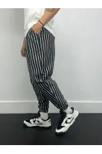 Pantalon de jogging ample à rayures noires et blanches pour homme, taille et jambe élastiques, HZL24S-MXC8989-189