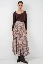 Women's Patterned Chiffon Skirt 8057 - Ecru