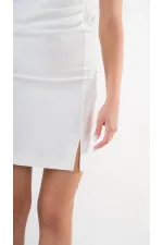 Kadın Beyaz V Yaka Yırtmaç Detaylı Kolsuz Elbise HZL24S-YY272