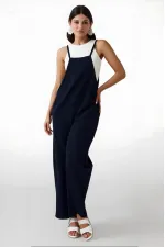 Women's Navy Blue Adjustable Straps Pocket Wide Leg Gardener Overalls HZL22S-BD170191
