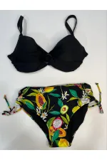 Women's Black Accessory Detailed Tropical Pattern Bikini Set HZL25S-LC3343