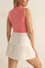 Kadın Somon Önü Düğümlü Bisiklet Yaka Sıfır Kol Likralı Crop Bluz HZL23S-SND120181