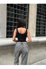 Kadın Siyah Önü Çıt Çıt Kapamalı Crop HZL25S-ZK11671